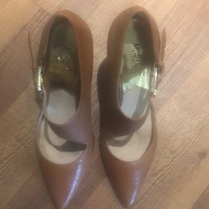 Michael Kors' Cognac Heels with Gold Buckle